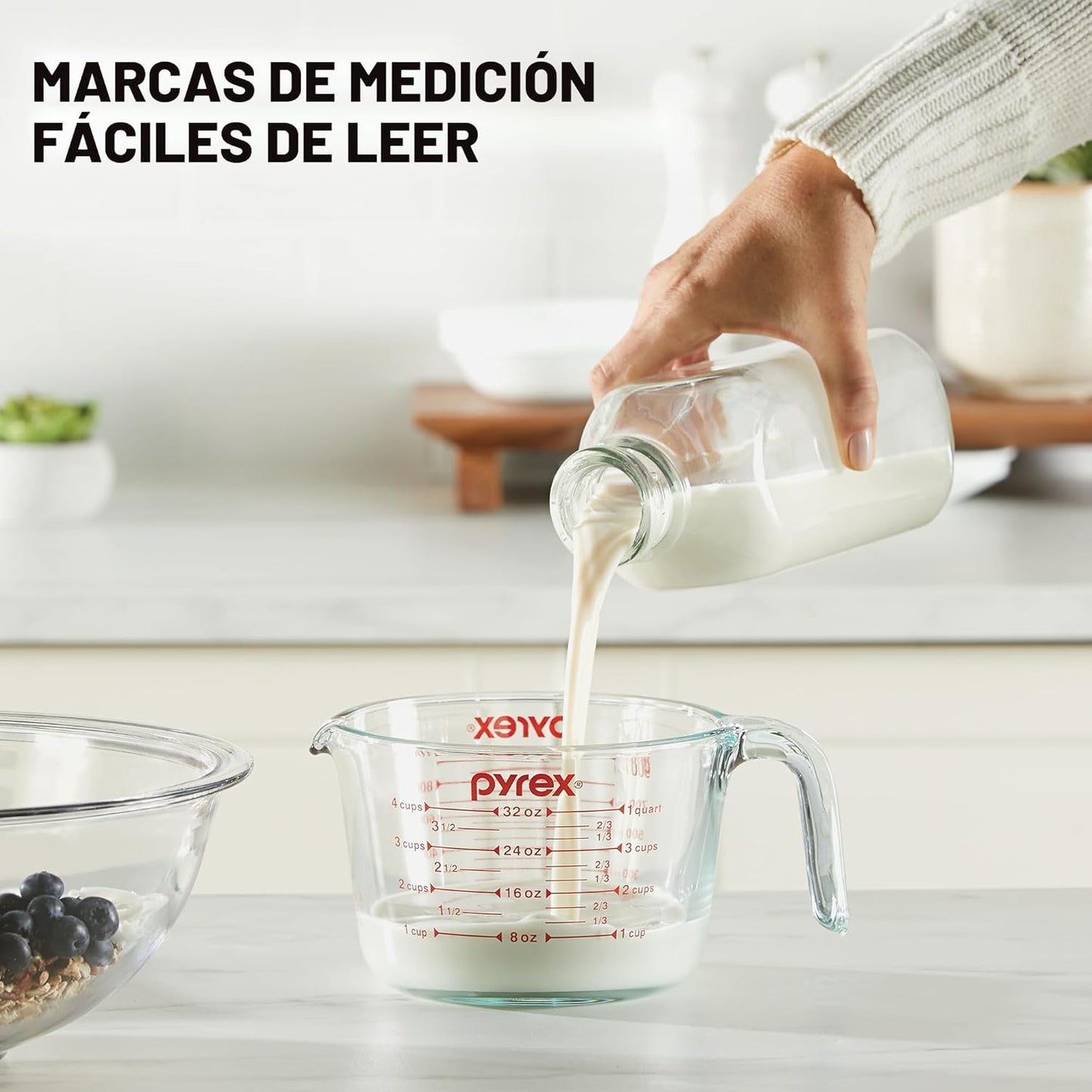 Pyrex Essentials (3-Pack) Tazas medidoras de vidrio, juego de tazas medidoras (1, 2 y 4 tazas) para preparar, hornear y cocinar, aptas para horno precalentado, lavavajillas, congelador y microondas
