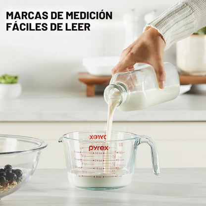 Pyrex Essentials (3-Pack) Tazas medidoras de vidrio, juego de tazas medidoras (1, 2 y 4 tazas) para preparar, hornear y cocinar, aptas para horno precalentado, lavavajillas, congelador y microondas