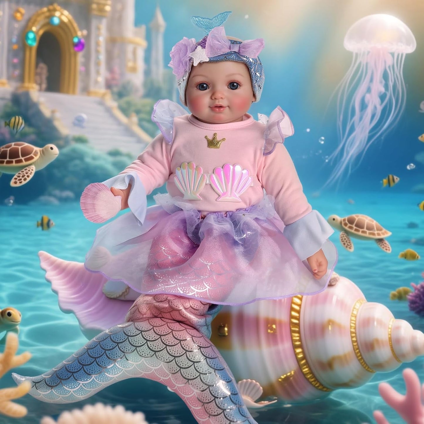 BABESIDE Muñeca bebé de sirena para niña, muñecas de bebé suaves re...
