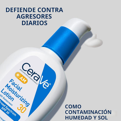 CeraVe AM Loción hidratante facial con SPF 30, hidratante facial si...