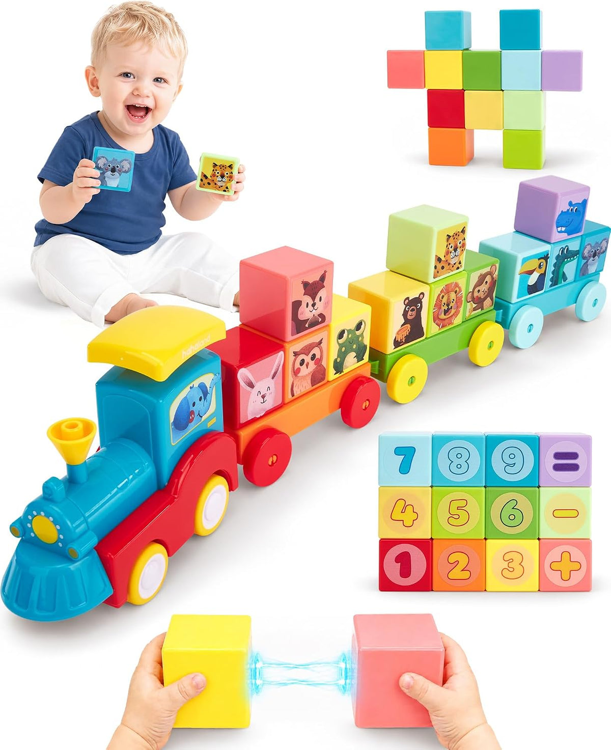 Hahaland Juego de pesca Montessori y juguetes de tren con bloques m...