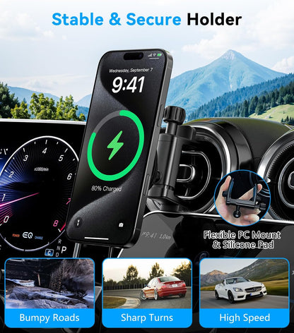 Qi2 - Soporte de teléfono inalámbrico magnético de carga rápida de 15 W para Mercedes Benz A/B/E/G/GLA/GLK, accesorios para iPhone 17 16 15 14 13 12 Pro Max Plus Mini