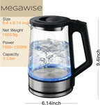 MEGAWISE 2L Hervidor eléctrico de cristal, caldera de agua de 1000W...
