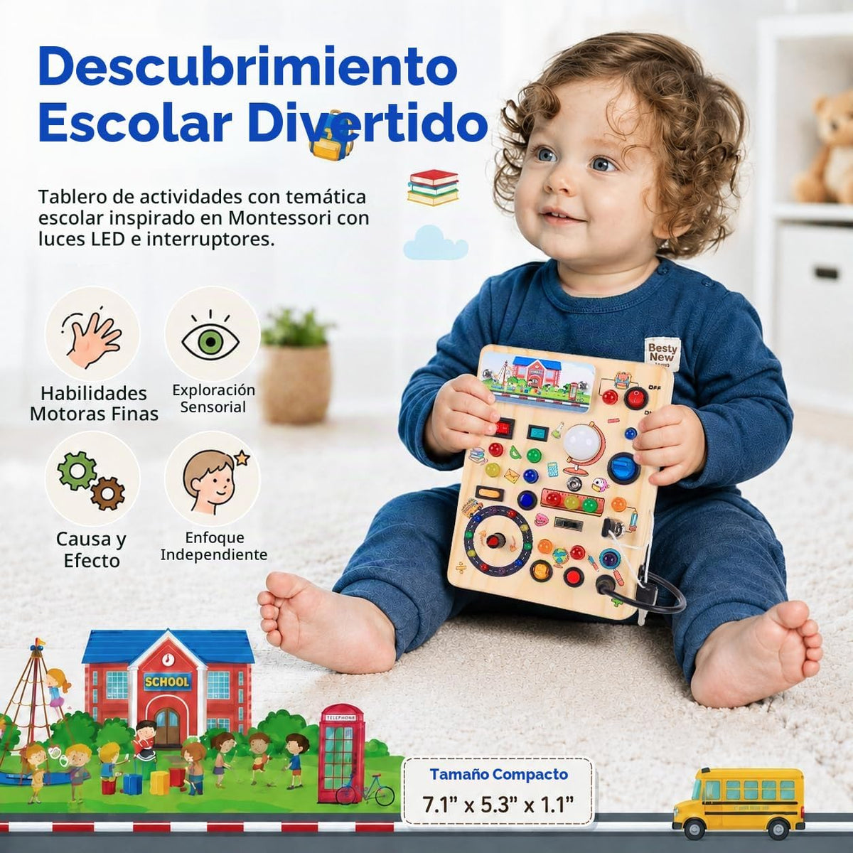 Tablero de actividades con interruptores de luz LED, juguetes Monte...