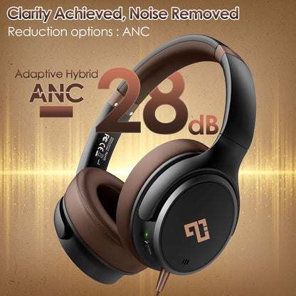 Auriculares USB C con cable sobre la oreja con micrófono HD, auricu...