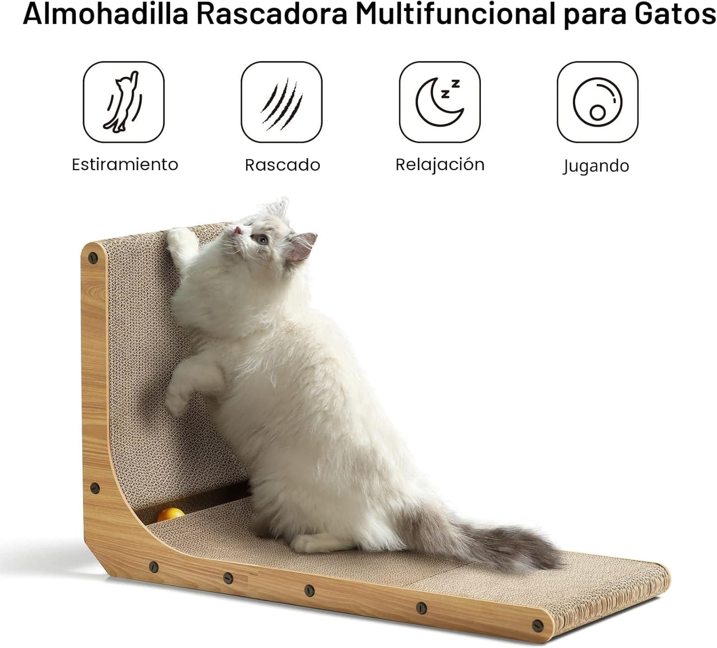 FUKUMARU Rascador para gatos, 26.8 pulgadas en forma de L, almohadi...