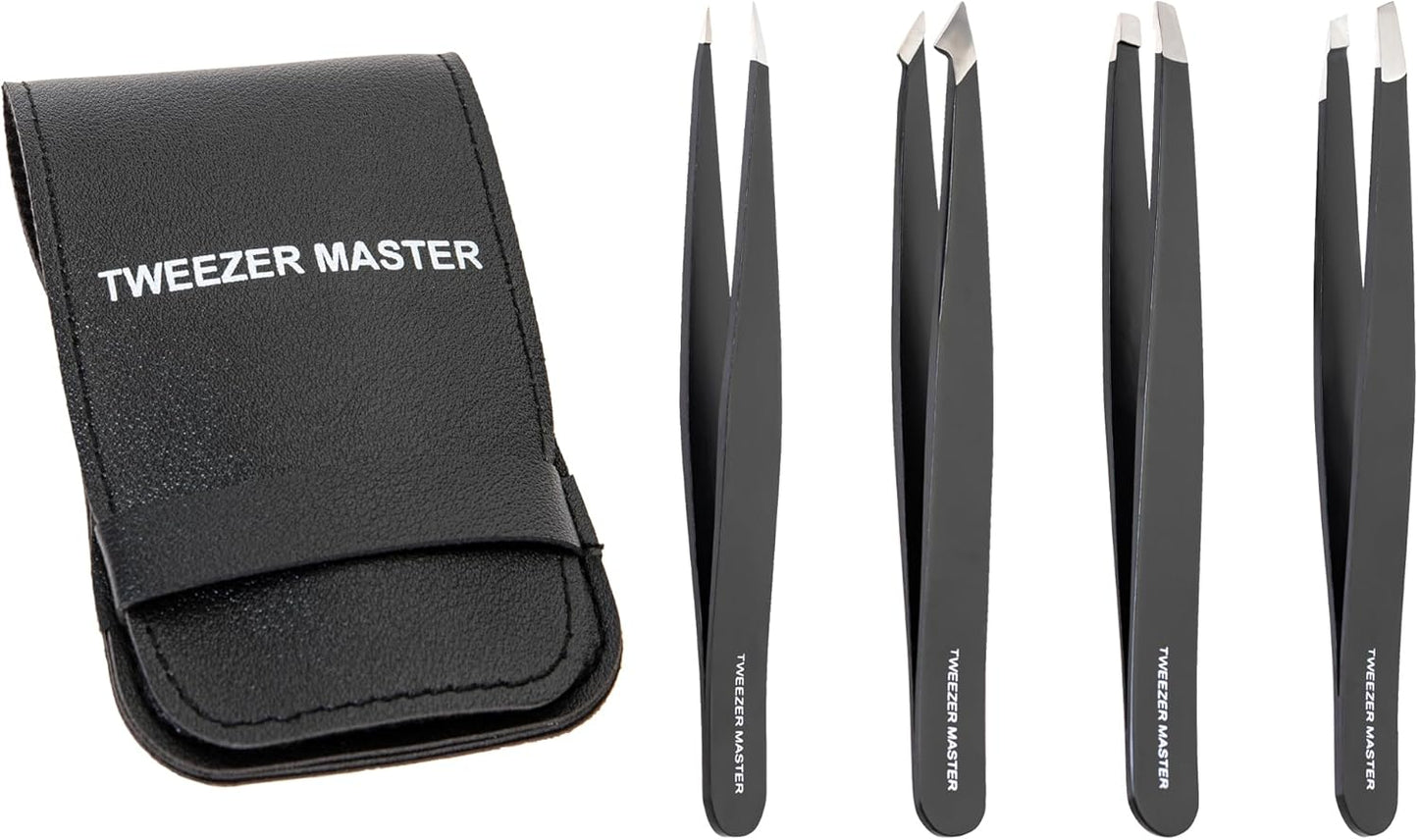 Tweezer Master Juego de pinzas profesionales [negro] - Puntas incli...