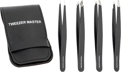 Tweezer Master Juego de pinzas profesionales [negro] - Puntas incli...