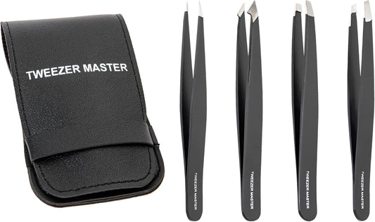 Tweezer Master Juego de pinzas profesionales [negro] - Puntas incli...