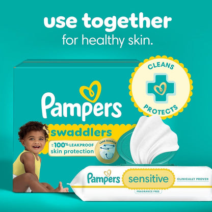 Pampers Toallitas sensibles para bebés, a base de agua, hipoalergén...