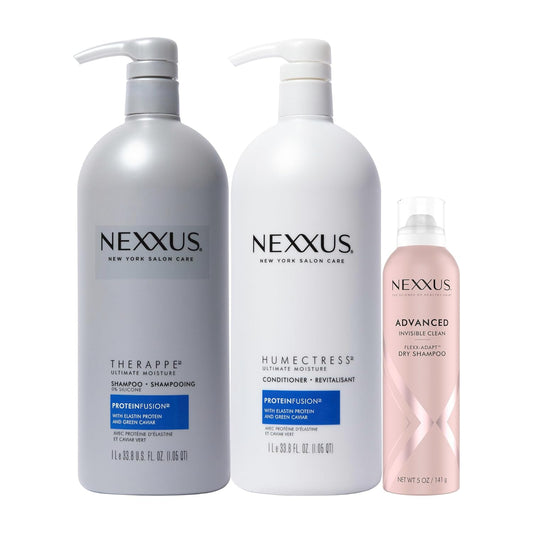 Nexxus Champú y acondicionador Therappe Humectress 2 unidades para cabello seco 33.8 oz y champú avanzado invisible limpio seco para control instantáneo del aceite 5 oz