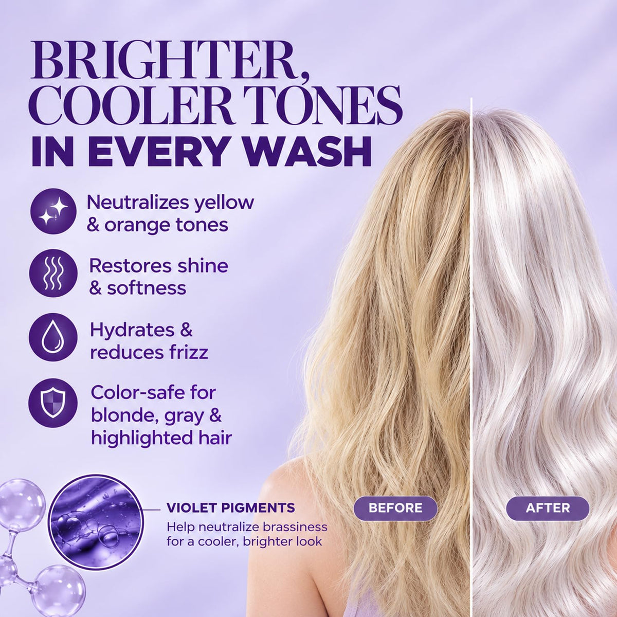 Luseta - Juego de champú y acondicionador morado para cabello rubio...