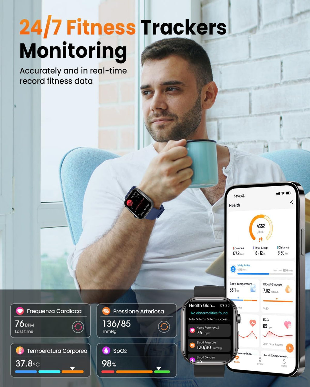 Relojes inteligentes para hombres, reloj inteligente AMOLED de salu...