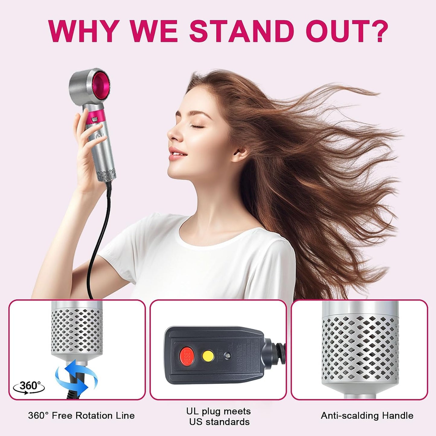 Juego de cepillos para secador, Air Sculpt 3 en 1 cepillo de aire caliente secador - Estilizador de peinado de salón para rizar, dar volumen y alisar con 3 cabezales intercambiables, cabello elegante