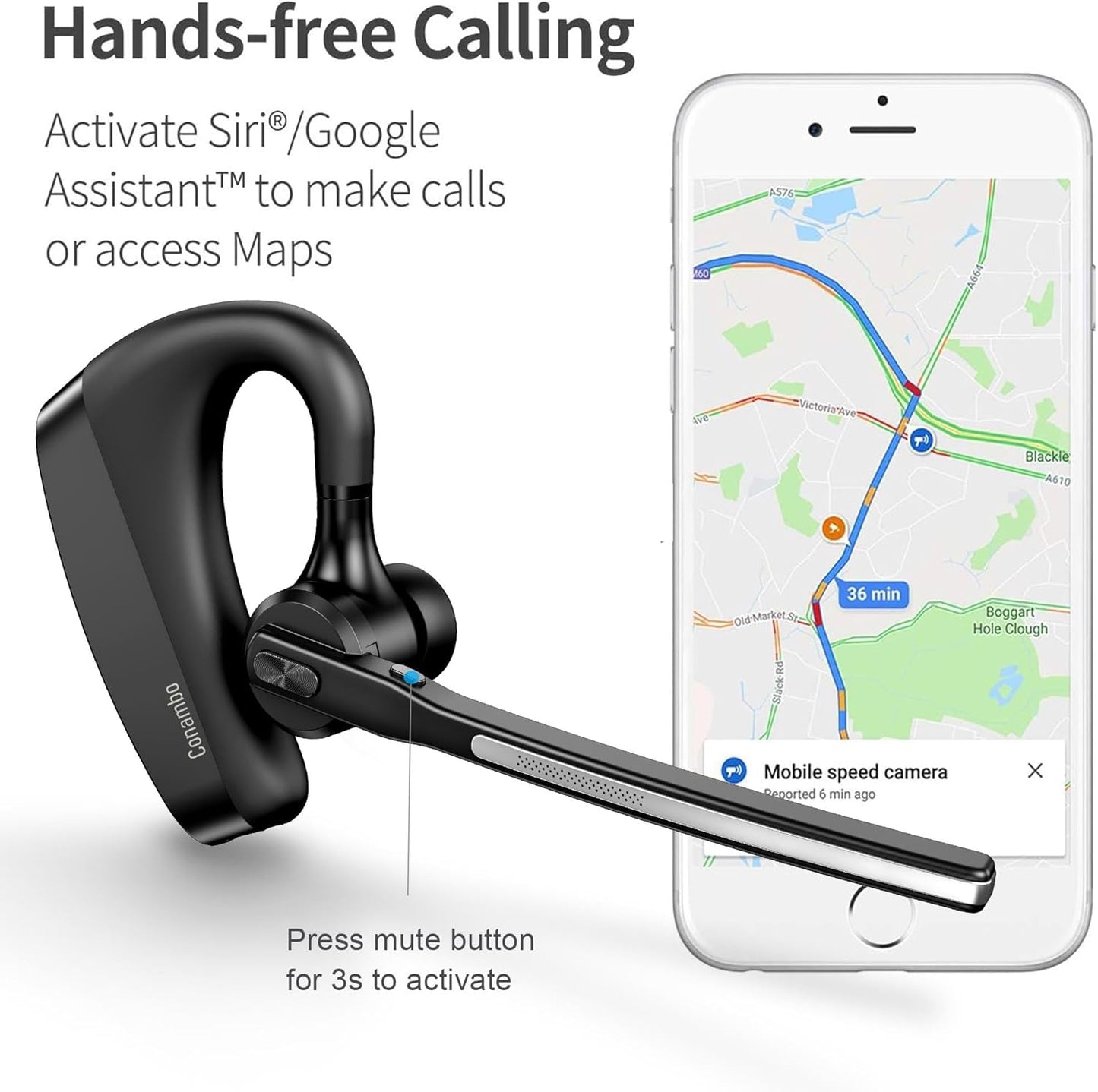 Conambo Auriculares Bluetooth 5.2 con CVC8.0 Dual Mic Cancelación de Ruido Auricular Bluetooth 16Hrs Talktime Auriculares Inalámbricos para Camión Conductor iPhone Android Teléfonos Celulares