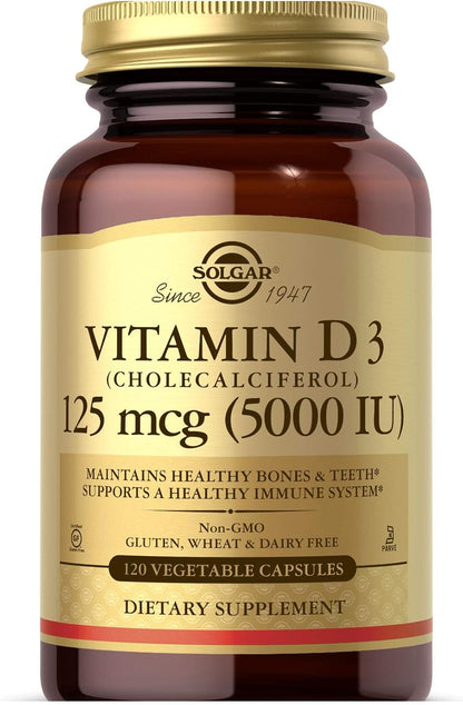 Solgar - Vitamina D3 (colecalciferol) 125 MCG (5000 UI), 120 cápsul...