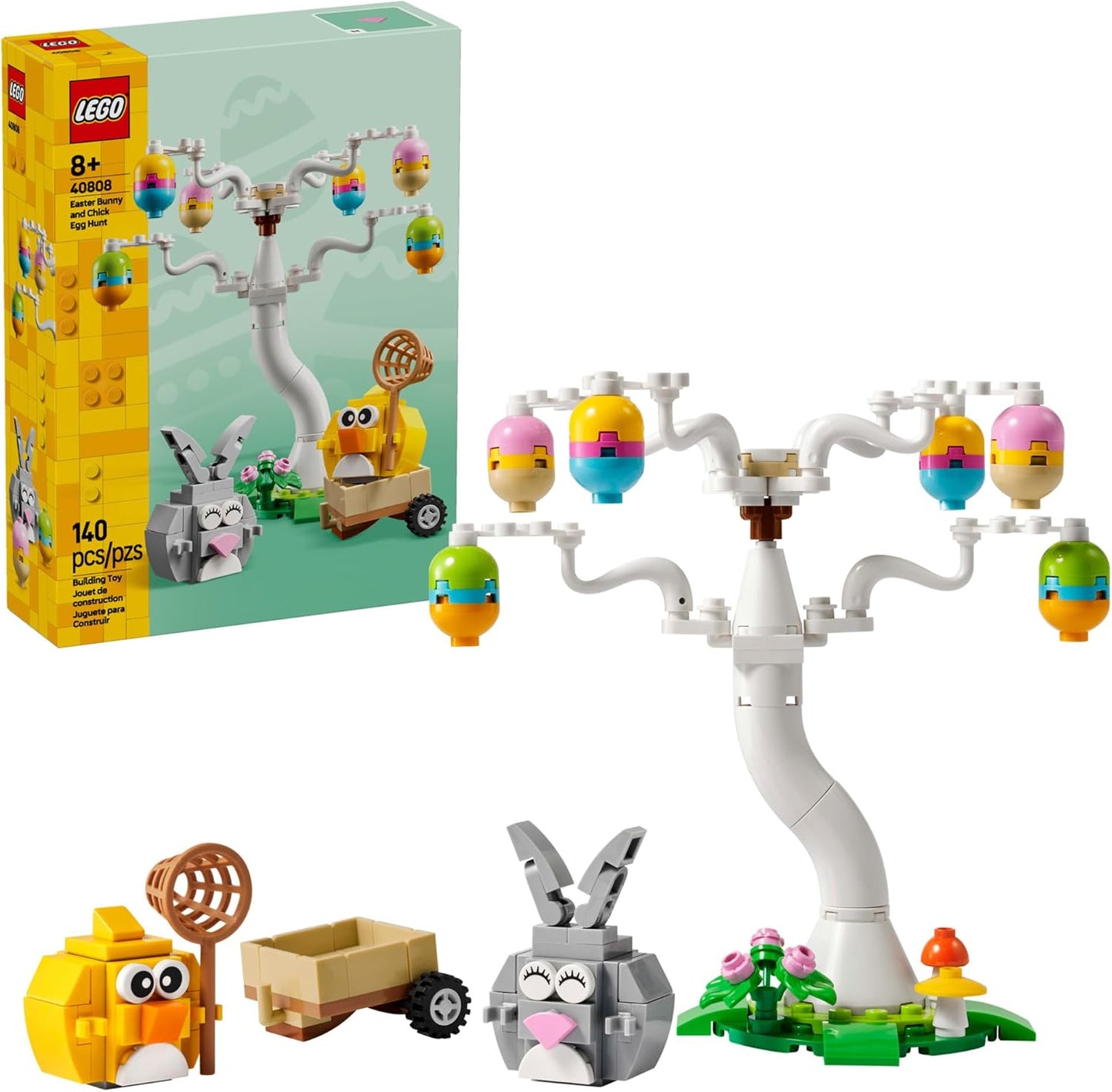 LEGO Juguete de construcción de caza de huevos de conejo de Pascua y pollito para niñas y niños, juego de simulación de primavera para niños a partir de 8 años, relleno de canasta o idea de regalo