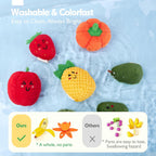 Hahaland Juguetes sensoriales para bebés - 16 piezas Mi primera fruta Verdura Clasificación de color de alimentos de juego crujiente, sonajero, juguetes para bebés 6-12 meses Juguetes Montessori para