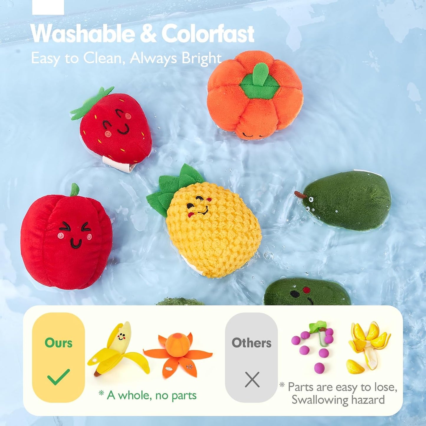Hahaland Juguetes sensoriales para bebés - 16 piezas Mi primera fruta Verdura Clasificación de color de alimentos de juego crujiente, sonajero, juguetes para bebés 6-12 meses Juguetes Montessori para