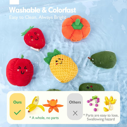 Hahaland Juguetes sensoriales para bebés - 16 piezas Mi primera fruta Verdura Clasificación de color de alimentos de juego crujiente, sonajero, juguetes para bebés 6-12 meses Juguetes Montessori para