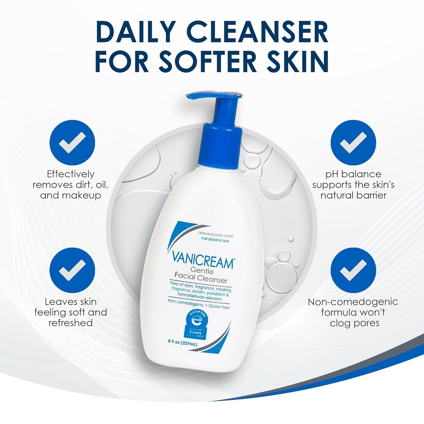 Vanicream Limpiador facial suave con dispensador de bomba, 8 onzas...