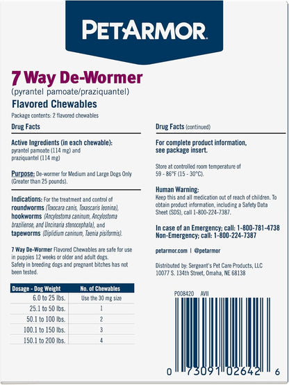 PetArmor Desparasitante de 7 vías para perros, tratamiento oral par...
