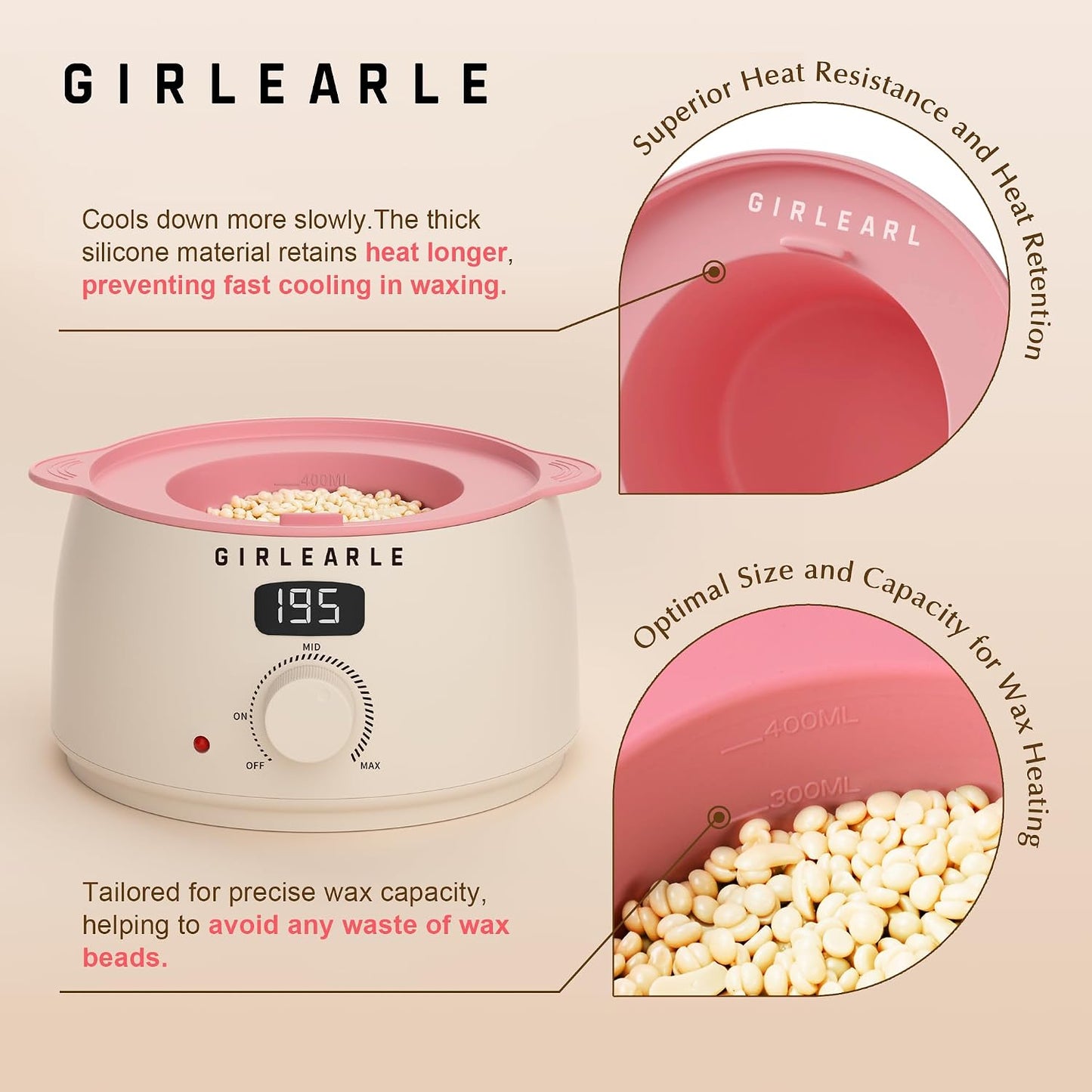 GIRLEARLE Kit de cera digital premium para mujeres y hombres, calen...