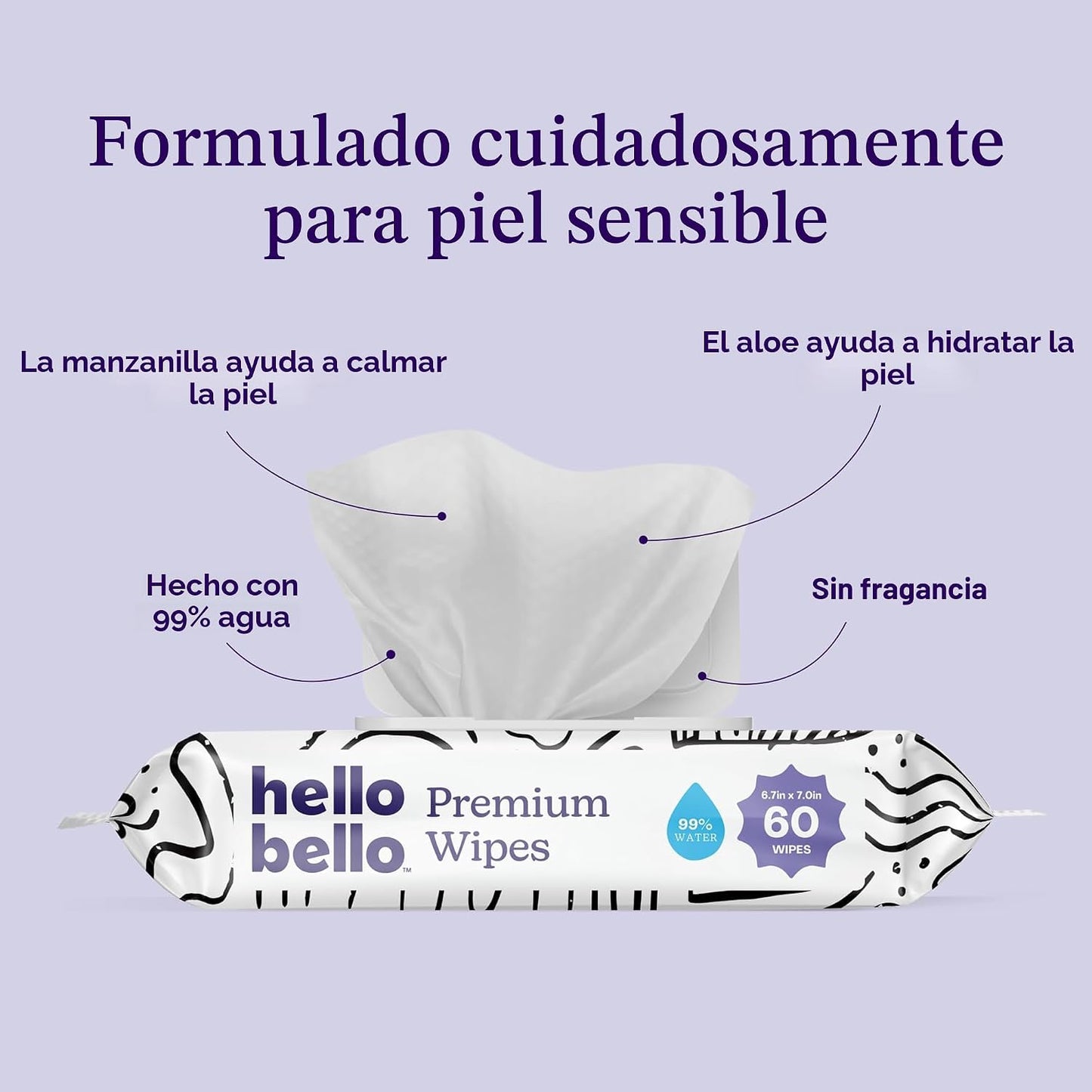 Hello Bello Toallitas premium, diseñadas para pieles sensibles con...