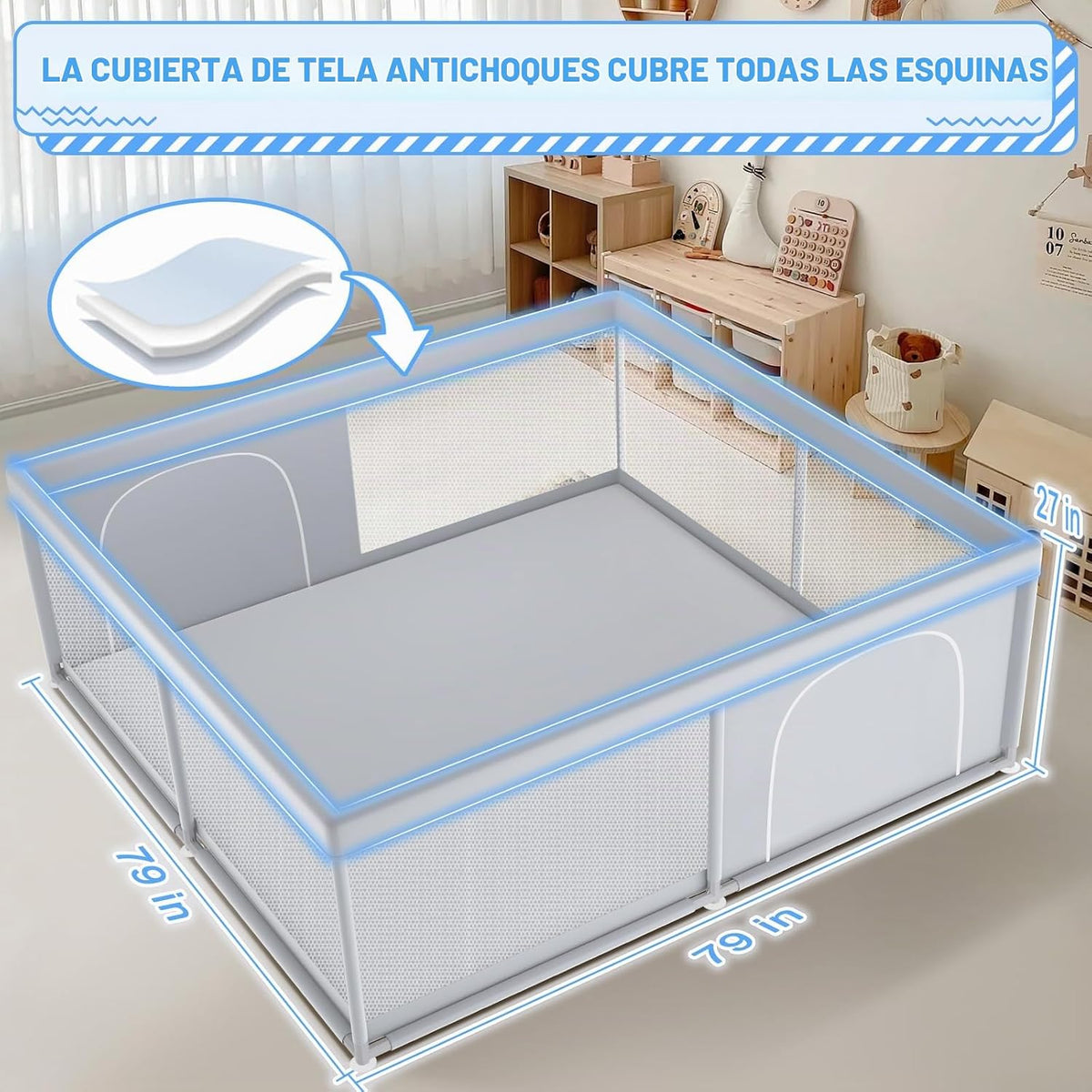 XVISHX Corralito para bebés, 79 x 79 pulgadas, corralito para bebés...