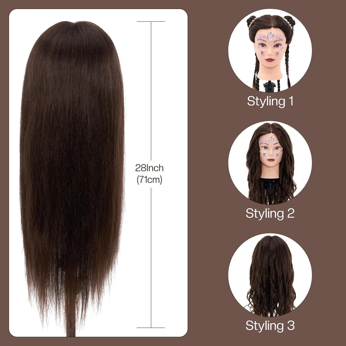 Cabeza de maniquí de 71,1 cm con cabello humano, cabeza de maniquí...