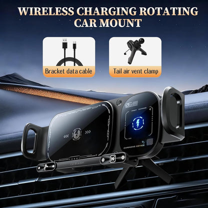 Soporte giratorio de carga inalámbrica para automóvil, soporte de teléfono giratorio automático 2 en 1, cargador de automóvil de carga rápida, rotación automática de un clic y sujeción
