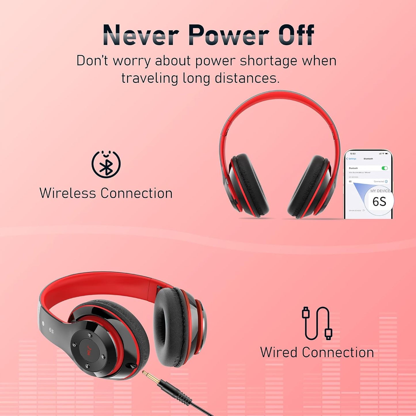 Auriculares Bluetooth sobre la oreja, auriculares inalámbricos pleg...