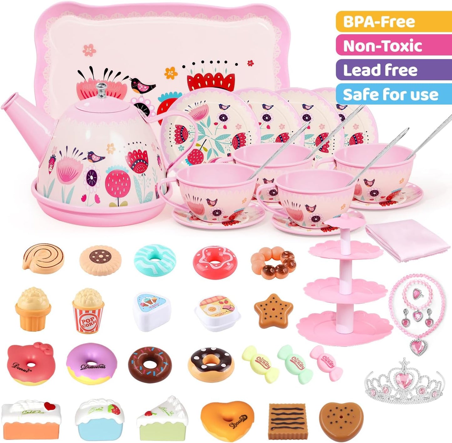 Juego de fiesta del té para niñas pequeñas, 49 juguetes de princesa...