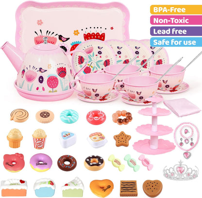 Juego de fiesta del té para niñas pequeñas, 49 juguetes de princesa...