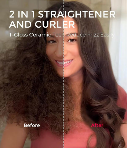 TYMO STYLUX - Cepillo térmico 2.0 para rizar, voluminizador de 1.7 pulgadas con ajuste flexible para alisar el cabello, herramienta de peinado redondo calentado, alisador y rizador de cabello 2 en 1, doble voltaje y luz, dorado