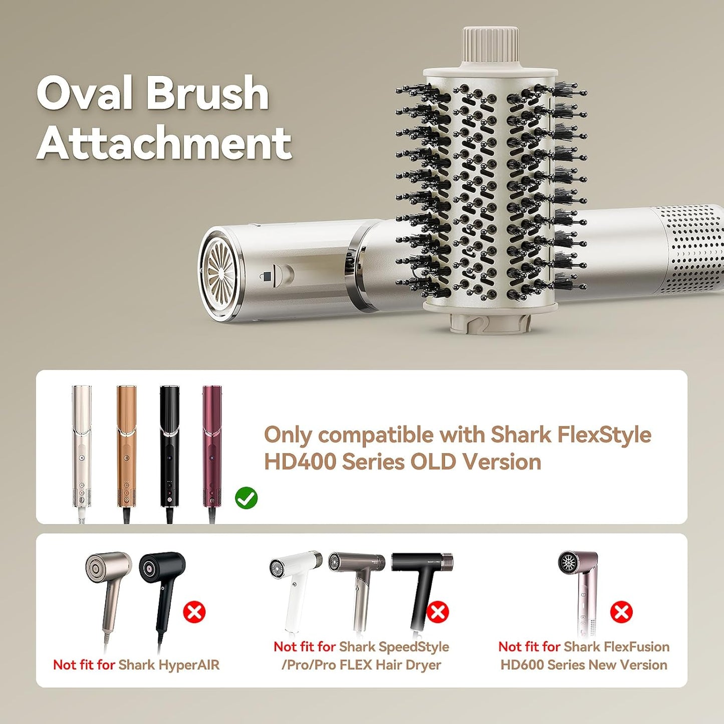 Accesorio de Cepillo Ovalado Esctabalt para Secador de Pelo Shark, Cepillo Liso para Secado de Pelo para Cabello Lacio, Ondulado, Rizado y Enrulado, Compatible con Shark FlexStyle y Serie HD400