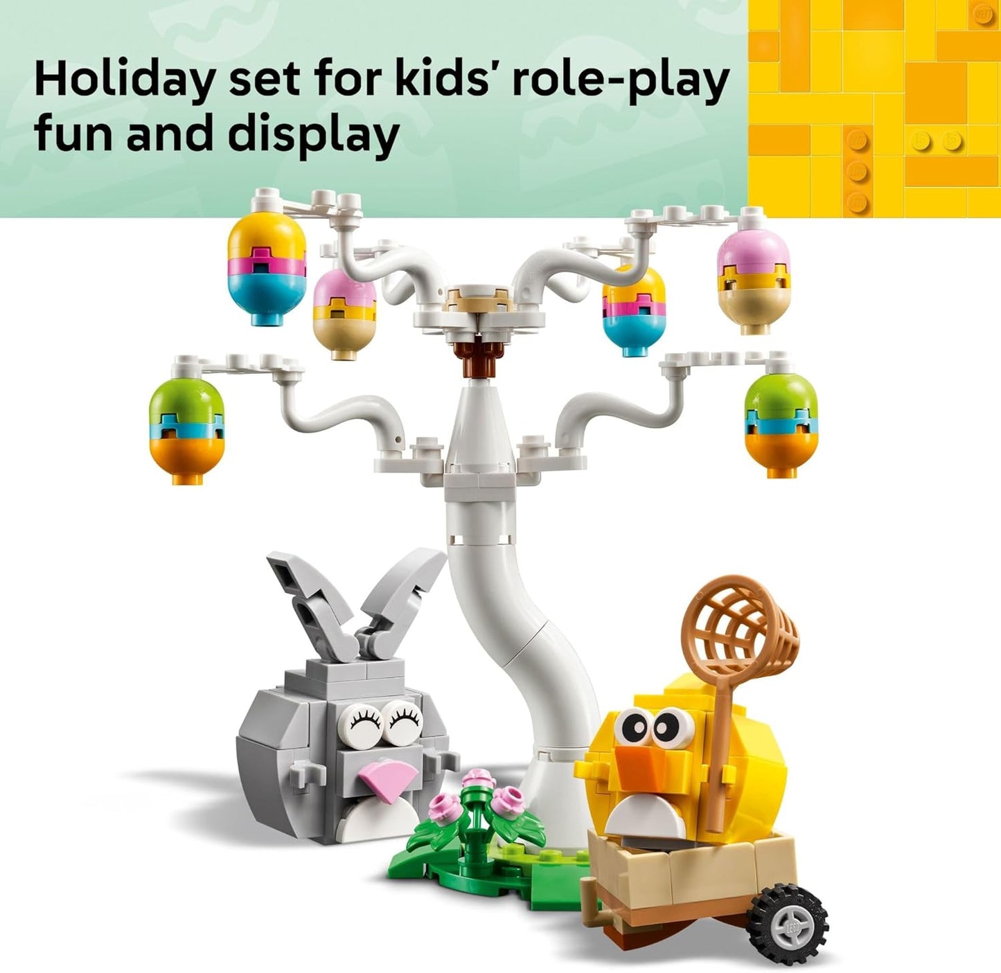 LEGO Juguete de construcción de caza de huevos de conejo de Pascua y pollito para niñas y niños, juego de simulación de primavera para niños a partir de 8 años, relleno de canasta o idea de regalo