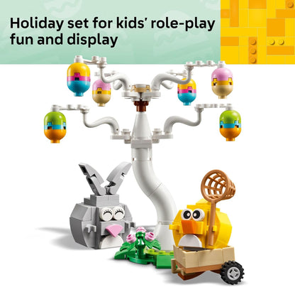 LEGO Juguete de construcción de caza de huevos de conejo de Pascua y pollito para niñas y niños, juego de simulación de primavera para niños a partir de 8 años, relleno de canasta o idea de regalo