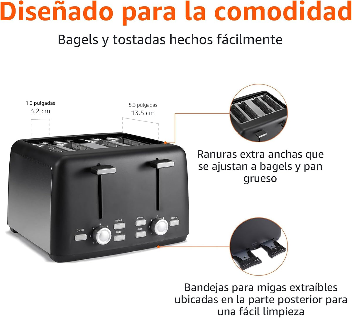 Amazon Basics Tostadora de 4 rebanadas, con 7 ajustes de tostado, r...
