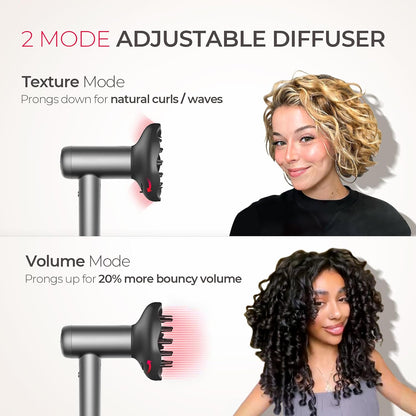 Secador de pelo TYMO con difusor, secador de pelo profesional AIRHYPE Lite de 1500W de alta velocidad con peine para secado rápido, motor sin escobillas de 110,000RPM, 200 millones de secador de pelo