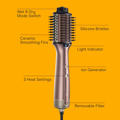 Infiniti PRO Conair - Cepillo secador de pelo 2 en 1, cepillo térmico para todo tipo de cabello, barril ovalado grande, 4 tipos de cerdas para dar volumen, suavizar y refrescar, malva moca