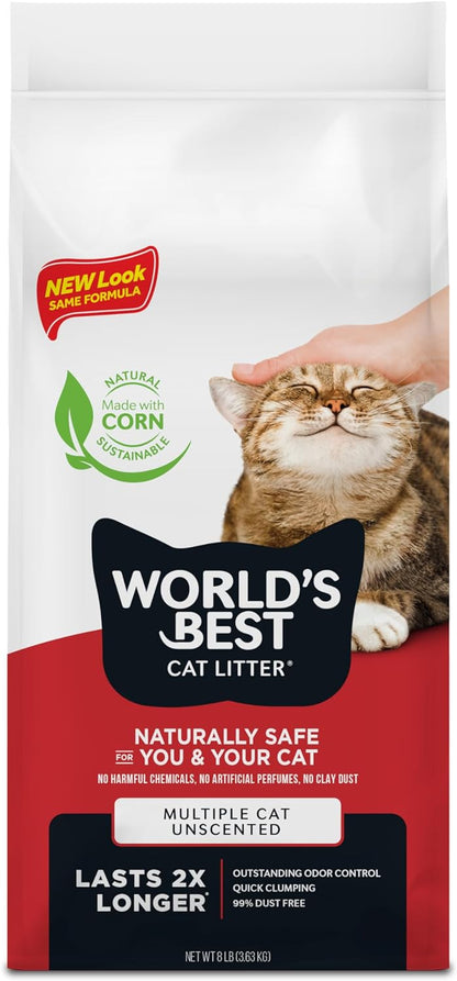 WORLD'S BEST CAT LITTER Múltiples gatos sin perfume, 8 libras,...