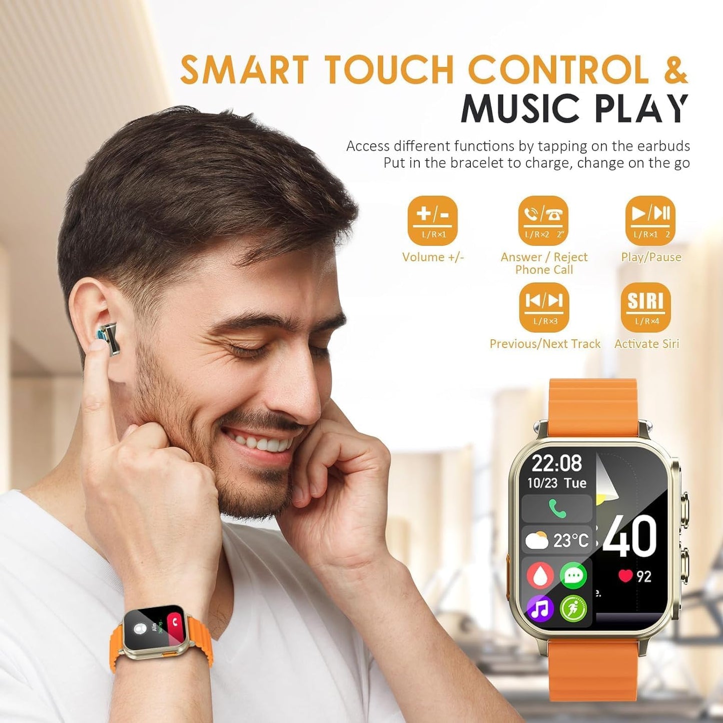 W@nyou Reloj inteligente con auriculares, reloj inteligente de 1.96...