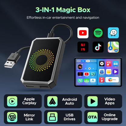 LAMTTO Caja de video mágica 3 en 1 para transmisión de Netflix/YouTube/TikTok, adaptador inalámbrico Carplay Dongle con unidad USB para Apple Car Play con cable OEM y Android Auto Cars
