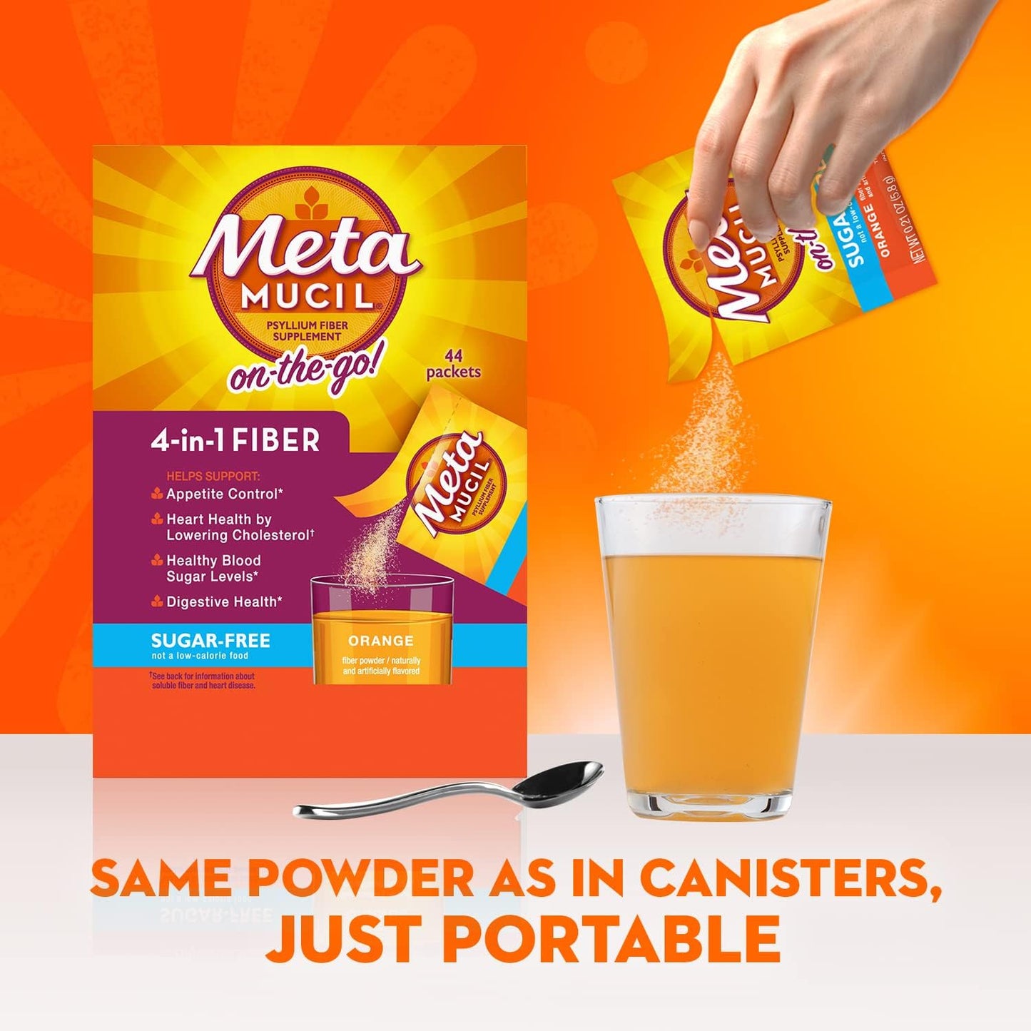 Metamucil Paquetes para llevar, sin azúcar, 44 paquetes, suplemento...