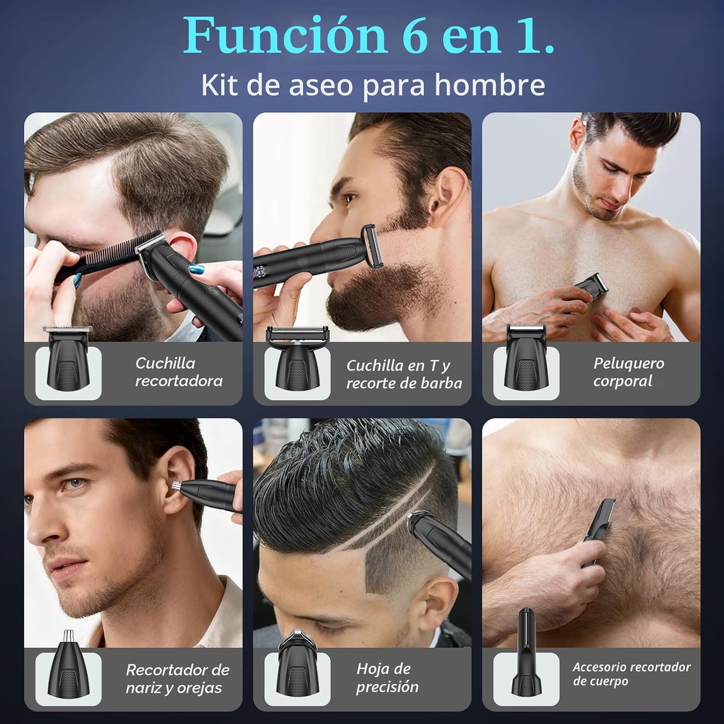 Bomxin Cortadora de barba para hombres, 6 en 1, inalámbrica, imperm...