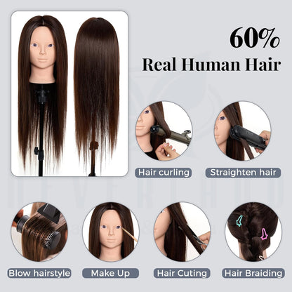 Cabeza de maniquí 80% cabello humano - 71 cm Maniquí de práctica pa...