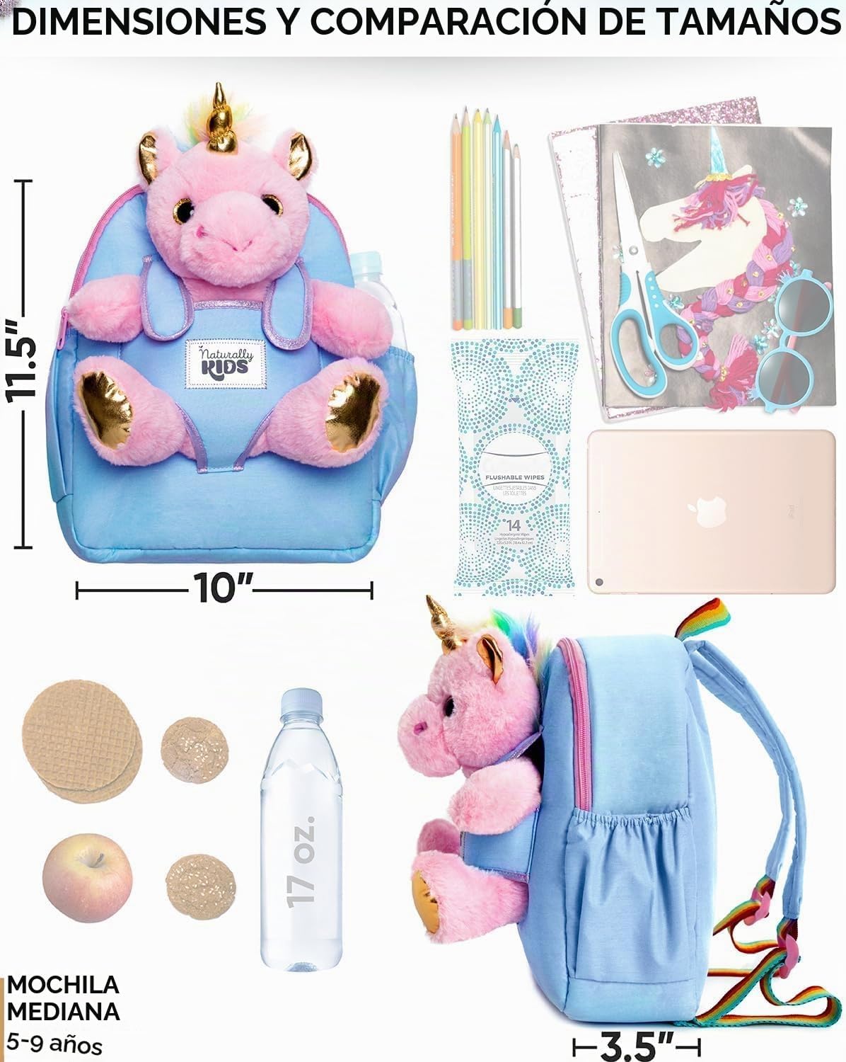 Naturally KIDS Mochila para niños pequeños con juguete de unicornio...