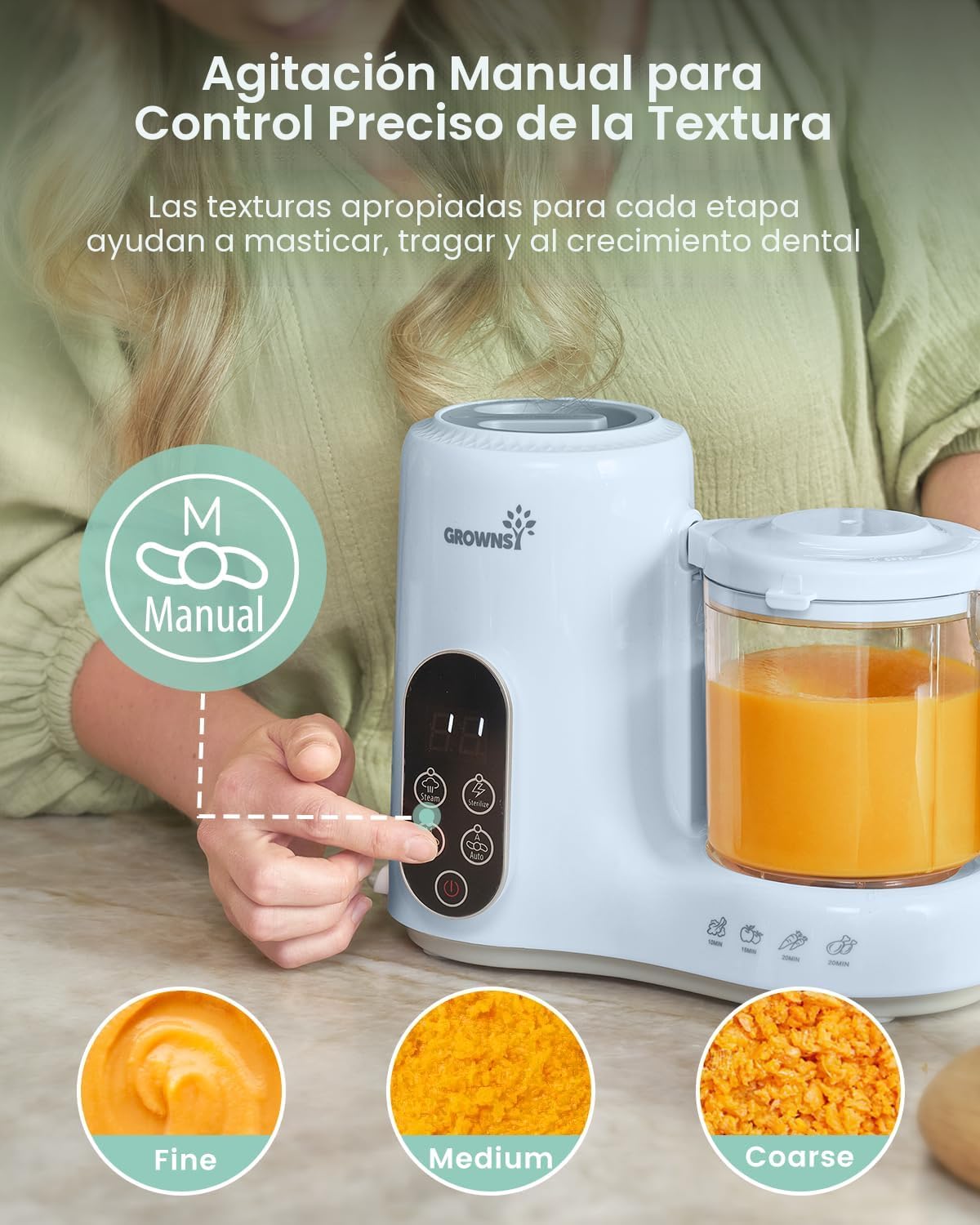 GROWNSY - Licuadora para comida de bebé con canasta de vapor, proce...