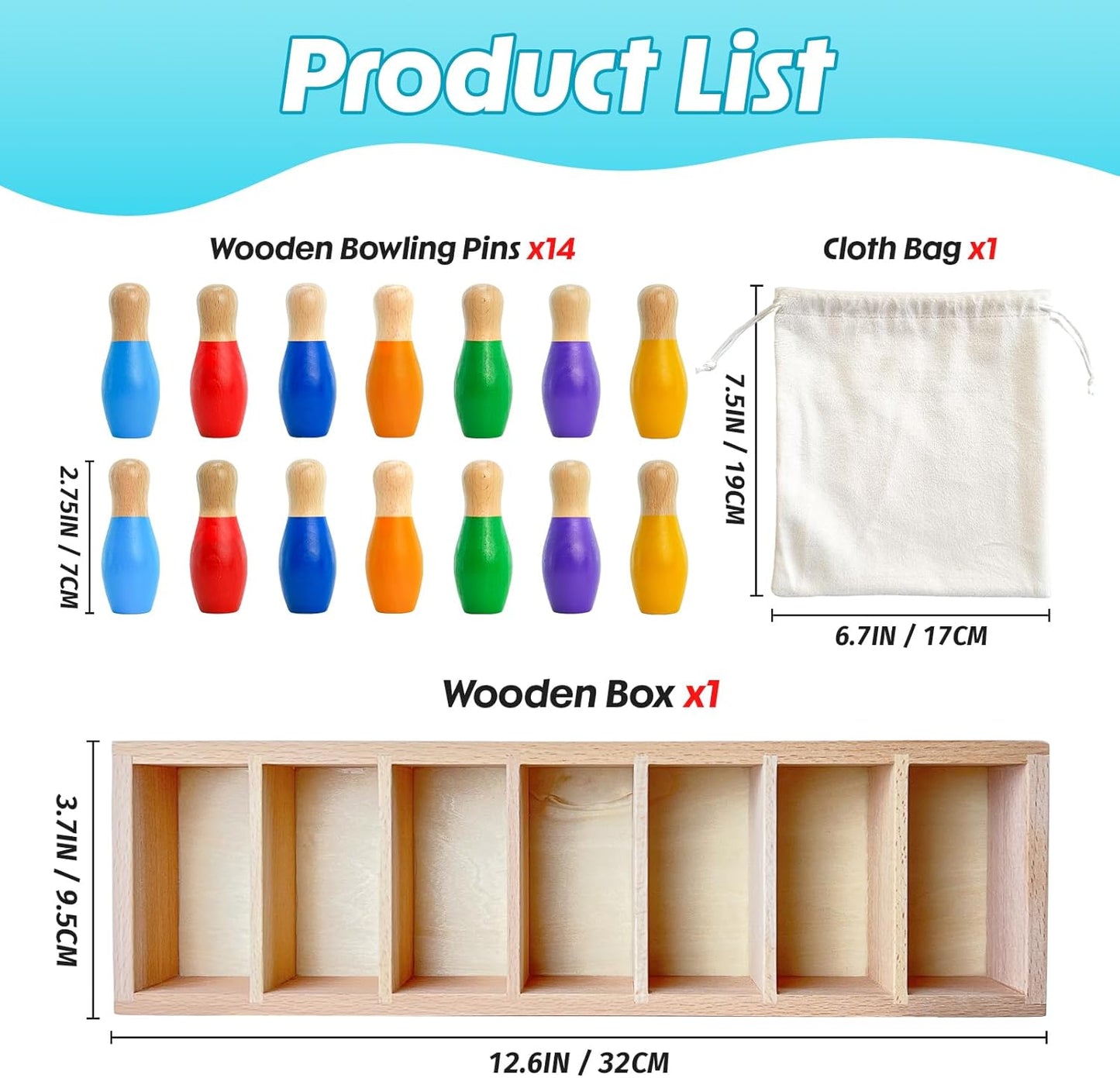 pamexin Juegos familiares para niños, juego de bolos de madera a ju...
